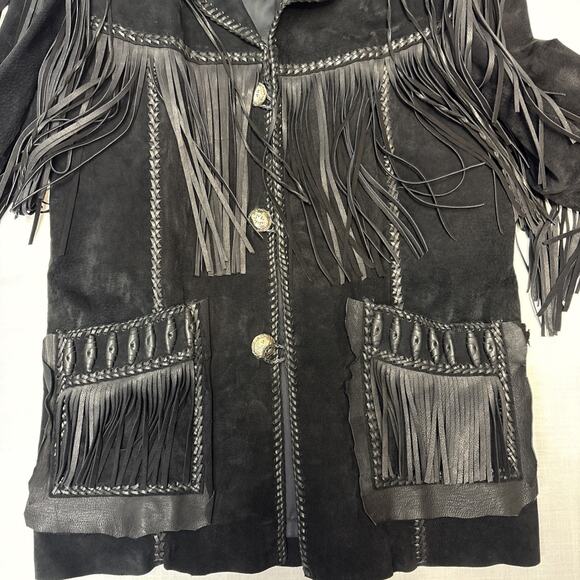 Echo Mountain Vintage Western Suede Fringe & Beaded Jacket Made in Mexico M40 - Picture 5 of 16